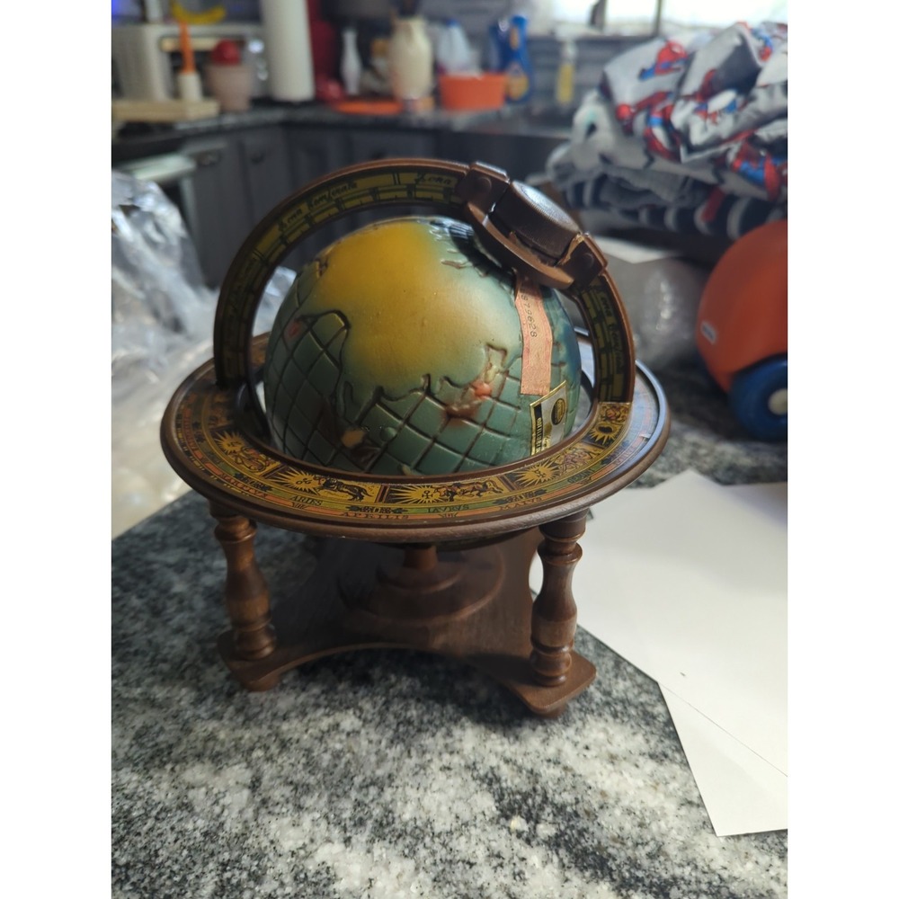 VTG 1980 JAMES JIM BEAM World Globe Zodiac Ring Rotating Decanter Empty Bottle